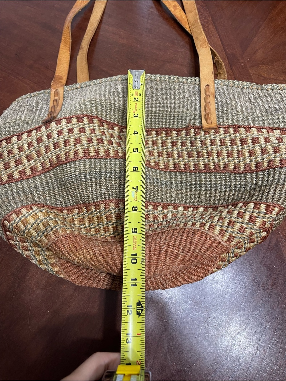 Vintage Sisal Market Bucket Bag Woven Straw Leather Large Purse Boho, Hippie - Picture 2 of 8
